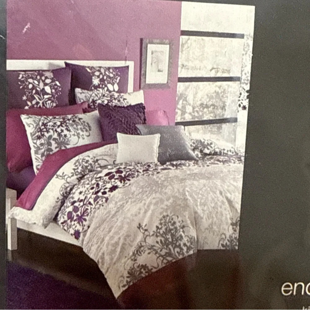 New KAS AUSTRALIA King Duvet Cover Enchanted Floral Purple Embroidered 104